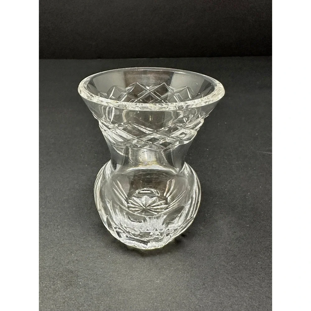 Vintage Cut Crystal Thistle Bud Vase Clear Glass Starburst Base 3.25 Inch